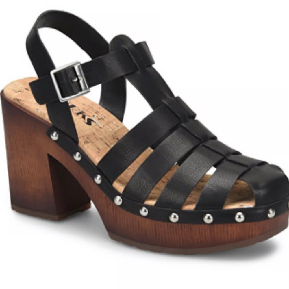 Kork-Ease Black Leather Heeled Sandals
